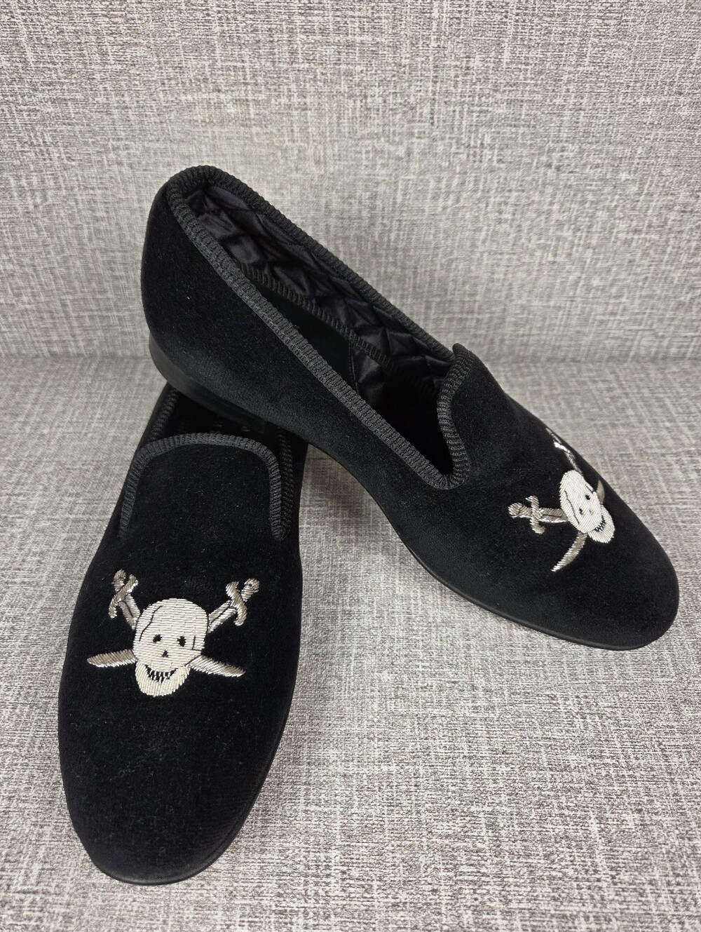 Shipton & Heneage Black Velvet Slippers Pirate Loafers Men's UK 8 US 9 Shoe $510